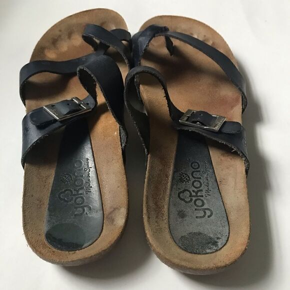 - Yokono blue leather buckle sandals with cork heel size 8 - Picture 4 of 8